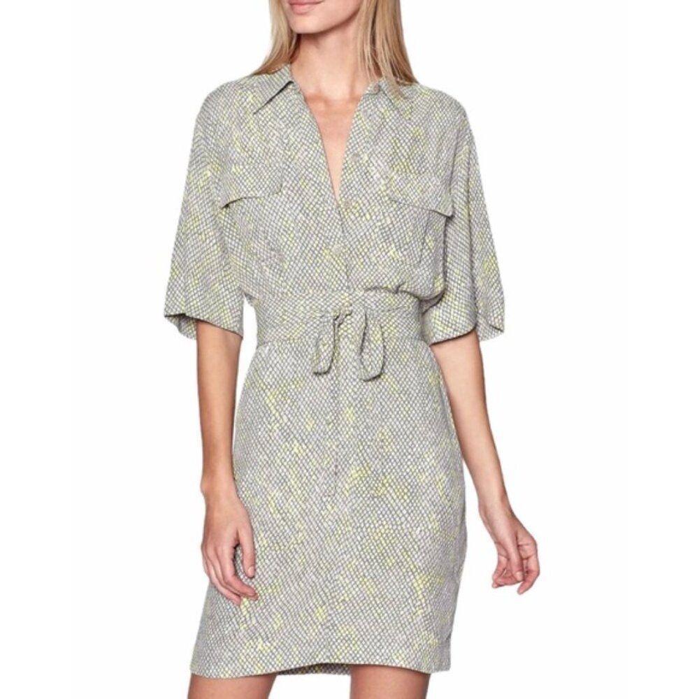 NEW Equipment Femme Gray & Green Axelle Mini Belted Shirt Dress Size 4
